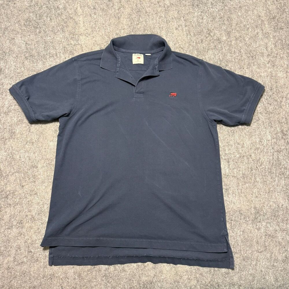 Perlis Mens The Cajun Polo Shirt Size L Navy Blue Crawfish Embroidered